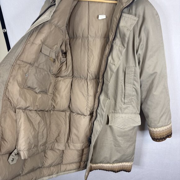 Vintage Down Parka Real Fur Hood Men’s 38 Beige Knit Trim 80s Warm - Picture 3 of 10